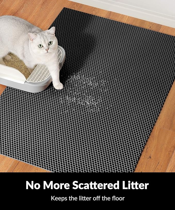 Cooyes Cat Litter Mat - Cut to Fit Any Place, 40"x28" Large Litter Trapping Mat for Litter Box, Easy to Clean, Waterproof & Non-Slip Kitty Pad, Scatter Control to Protect the Floor (Black)