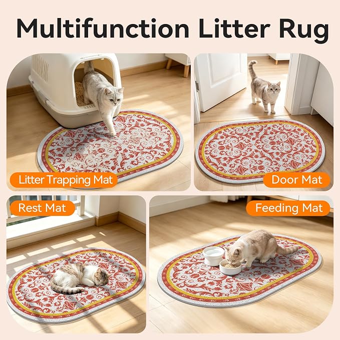 Cat Litter Mat, 40"x30" High Density PVC Litter Trapping Mat, Non-Slip, Waterproof & Urine-Proof Kitty Litter Catcher Mats, Soft on Kitten Paws, Easy to Clean, Cat Essentials Brown