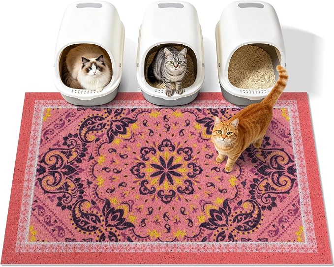 Cat Litter Mat, 40"x30" High-Density PVC Cat Litters Trapping Mat, Waterproof & Non-Slip Backing, Litter Box Catcher, Soft on Kitty Paws, Easy Washable Pet Supplies Pink