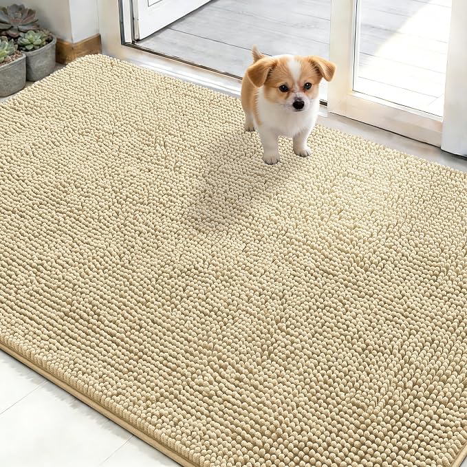 OLANLY Dog Door Mat for Muddy Paws 50x30, Super Absorbent Chenille Mud Mat | Sand, Absorbs Moisture and Dirt, Non-Slip Machine Washable Doormat, Quick-Drying Indoor Entryway Floor Carpet for Dogs