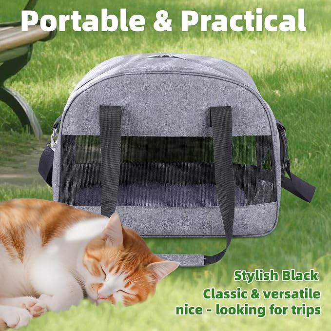 Cat Carrier for Small Cats Dogs, Soft-Sided Pet Carrier for Cats Puppies Small Pets, Lightweight Comfortable Travel Cat Dog Carrier (Grey)