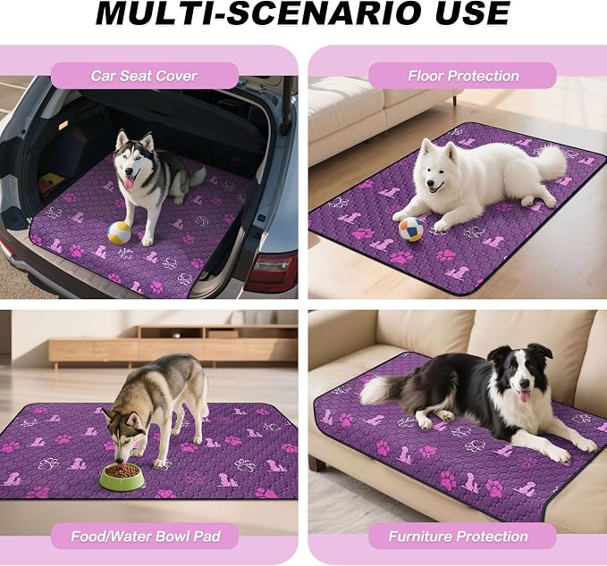 WanpeeGoo Washable Pee Pads for Dogs, Waterproof, 24 x 36 in, 2 Pack, Purp | Super Absorbent, Waterproof and Non-Slip; Washable, Reusable Dog Pads for Crates, Playpens, Floors, Furniture and Travel