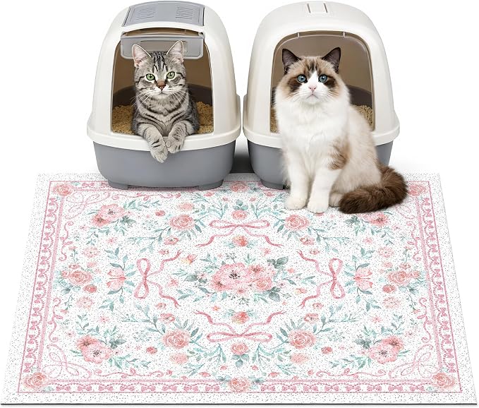 Cat Litter Mat 33" x 22" for Litter Box, Non-Slip Washable Floor Mat with Litter Trapping Design, Scatter Control for Cats and Kittens, Pink