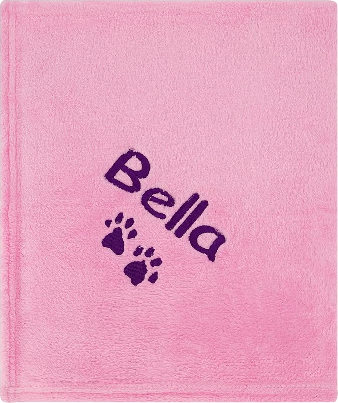 Personalized Passion Dog Blanket with Embroidered Name and Paws - Soft, Comfortable and Cozy for Couch, Bed, Car - Water Resistant Pet Fleece Blanket for Dogs and Cats - Pink - 28x40 Inches
