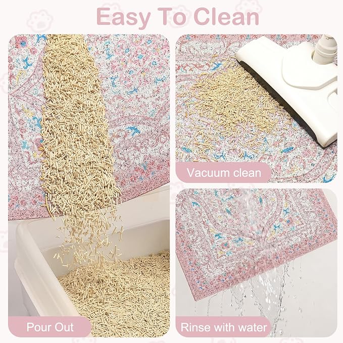 Glittme Cat Litter Mat, 40"x30" Non-Slip Washable Trapping Mat for Cats | Litter Trapping Mat With Thick PVC Coil To Catch Scatter, Soft On Paws And Waterproof Bottom To Protect Floors