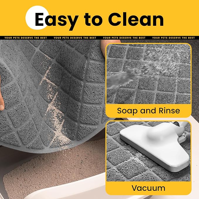 Conlun Cat Litter Mat Litter Trapping Mat, 35" x 23" Premium Durable PVC Grid Mesh with Scatter Control, Non-slip, Less Waste Cat Litter Box Mat, Grey 2 Pack