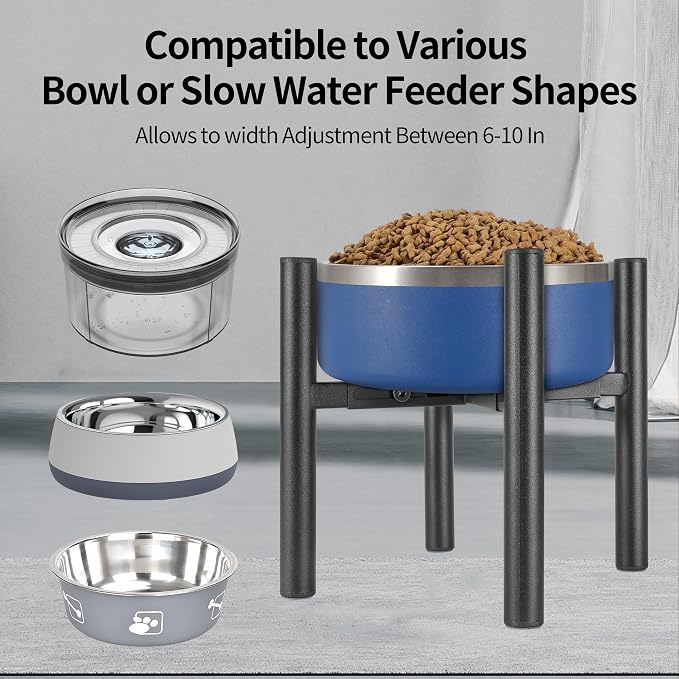 PROERR Single Dog Bowl Stand Raise 8" Tall - Without Bowls, Adjustable Wide 6-10" Lifted Pet Food Table,Dog Bowl Holder Elevated for Medium Small Dogs Breed (Anti-Slip)