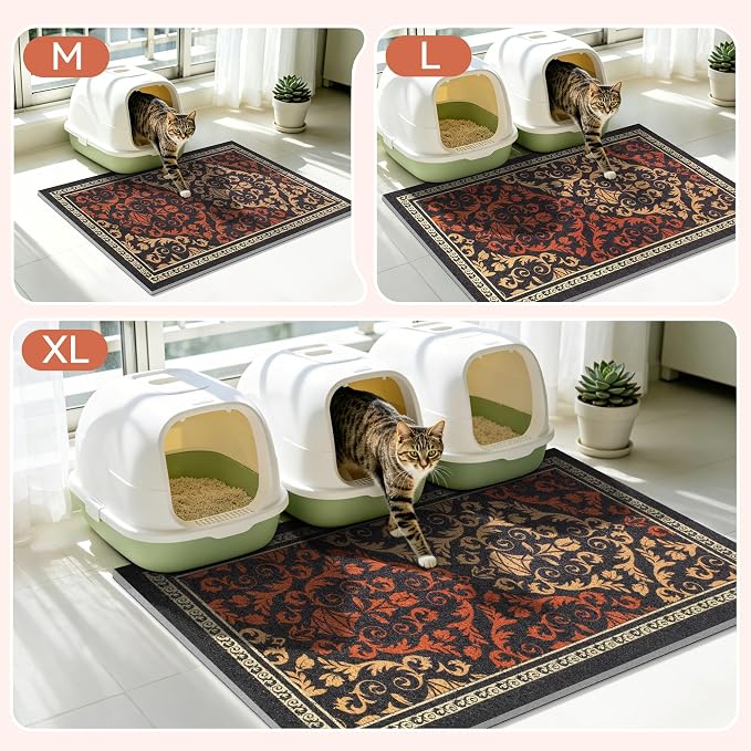 Cat Litter Mat,40"x30" High-Density PVC Cat Litters Trapping Mat, Waterproof & Non-Slip Backing, Litter Box Catcher, Soft on Kitty Paws, Easy Washable Pet Supplies Brown-Green
