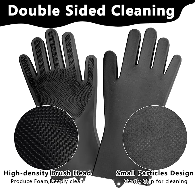 Pet Grooming Gloves—Dog Washing Gloves with High-Density Teeth | Dog Bath Scrubber with Enhanced Five Finger Design, Silicone Gloves for Dogs and Cats Bathing, Massage (Dark)