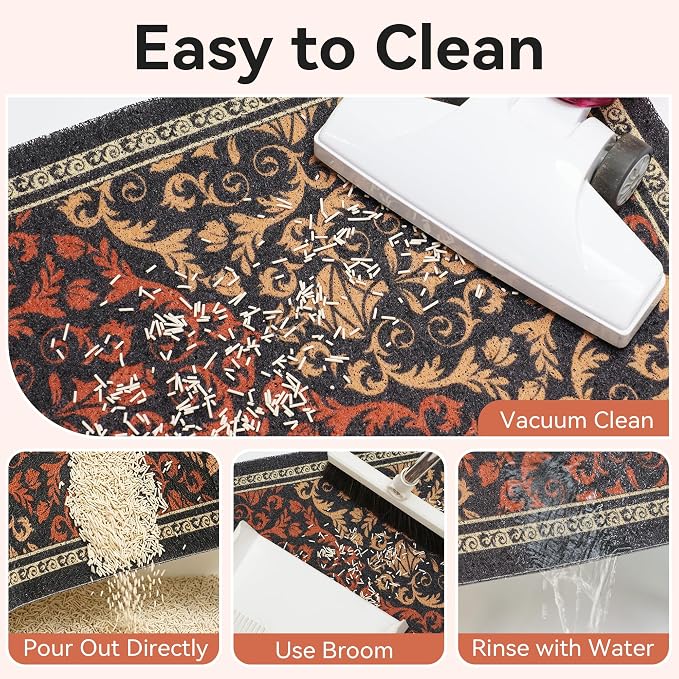 Cat Litter Mat,40"x30" High-Density PVC Cat Litters Trapping Mat, Waterproof & Non-Slip Backing, Litter Box Catcher, Soft on Kitty Paws, Easy Washable Pet Supplies Brown-Green