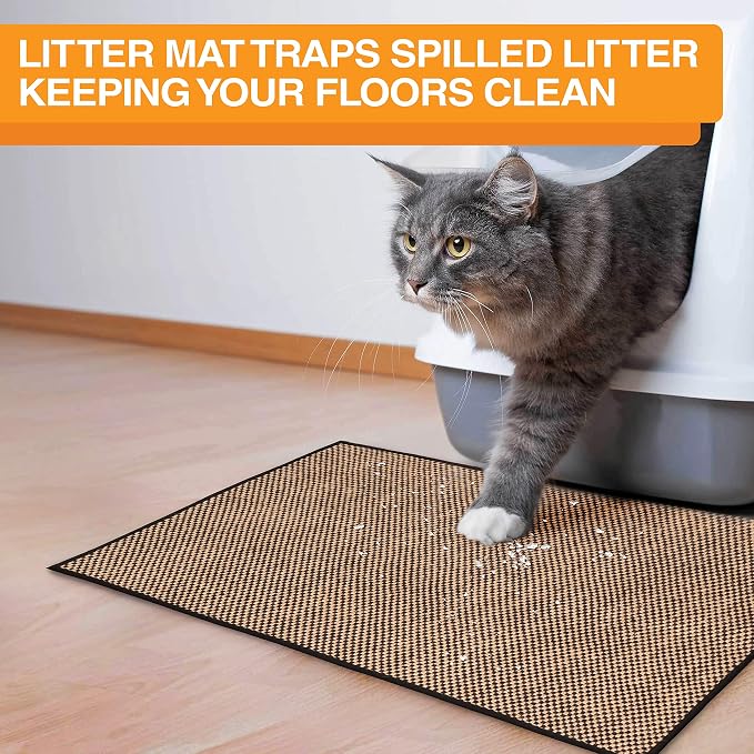 Neater Pets Jute Cat Litter Trapping Mat - Catches Spilled Litter Mess from Kitty Litter Box to Protect Floors, Soft on Cats Paws, Anti-Skid Backing, Easy to Clean, Checkered, 24" x 36"