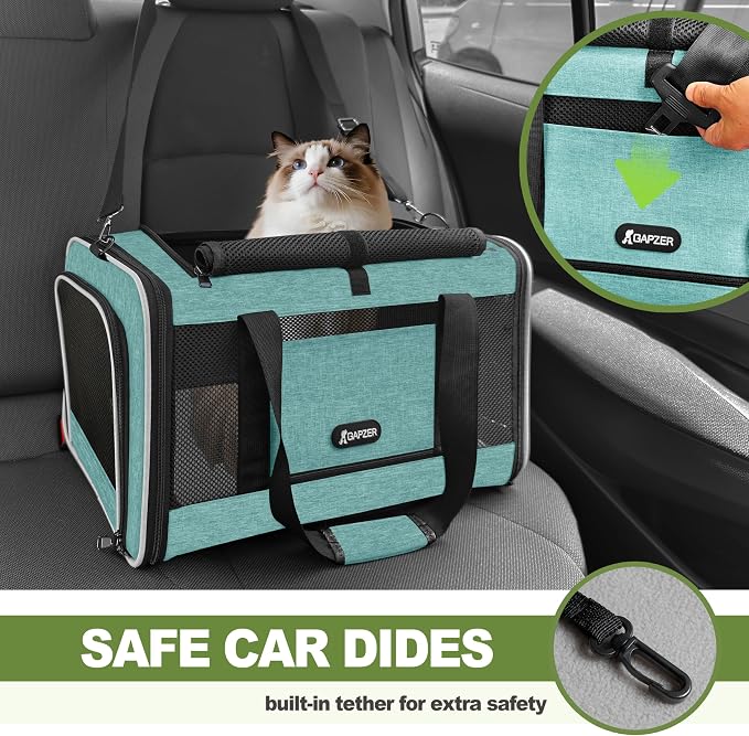 GAPZER Cat Carrier 18"x11"x11" TSA Approved Ventilated Top Open Softsided Pet Air Travel Bag, Small Animal Basic Crate Shih Tzu Dog Kennel Carry Case, 4-Mesh-Side Kitty Carry on up to 20lbs Teal