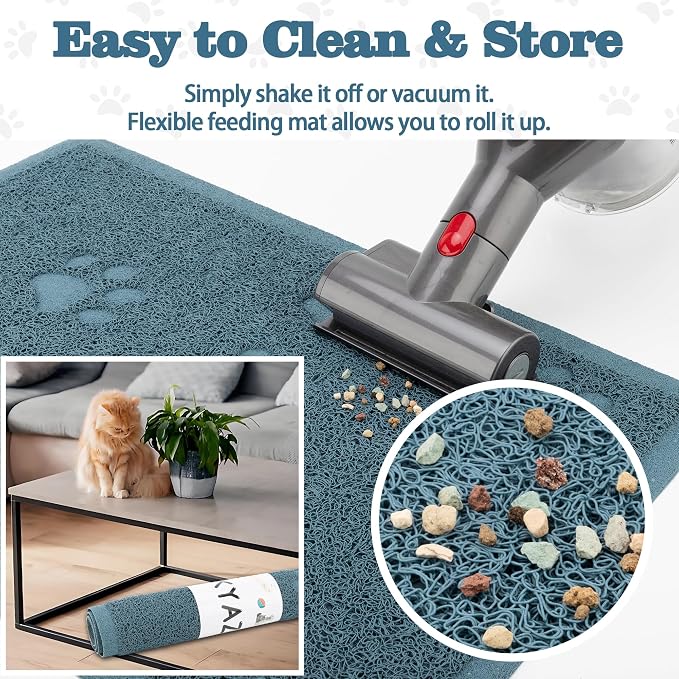 Darkyazi Cat Litter Box Mat for Floor Litter Trapping Mat Non-Slip Backing, Scatter Control, Easy Clean, Water Resistant, Soft on Paws (15.75" x 11.75",Silver Blue)