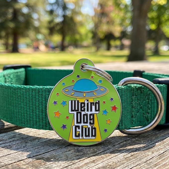 Bad Tags Personalized Dog and Cat ID Tags in 25+ Designs and 2 Sizes - 5 Lines of Custom Engraved Text - Funny Cute Personalized Pet Tags (Weird Dog Club, Small (1 inch))