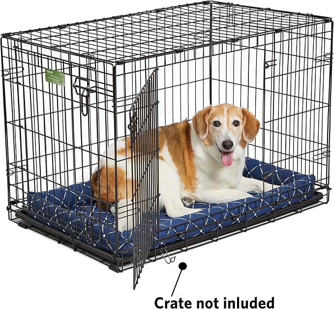 MidWest Homes for Pets 40236-BLD Quiet Time Couture Ashton Bolster Pet Bed, Intermediate Dog/36, Blue, Blue & White Diamond Pattern