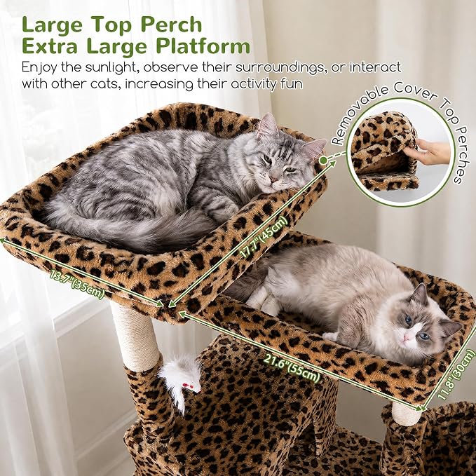 Globlazer Sturdy Extra Large Cat Tower for Indoor Cats, S81C, Leopard Print | 81 inch Heavy Duty Cat Tree for Indoor Large Adult with 8 Scratching Post, 2 Cat Condos, 2 Platform