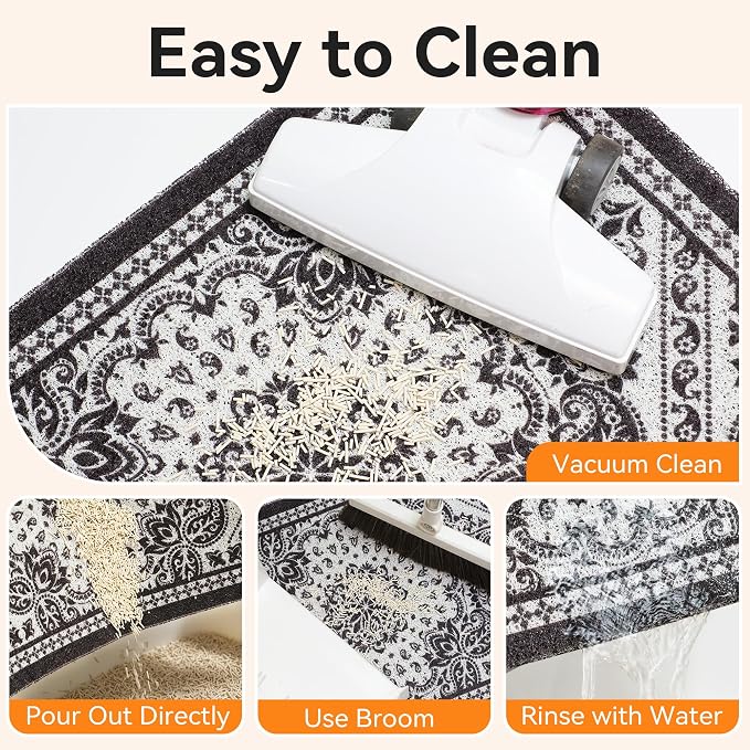 Cat Litter Mat, 24"x15" High-Density PVC Cat Litters Trapping Mat, Waterproof & Non-Slip Backing, Litter Box Catcher, Soft on Kitty Paws, Easy Washable Pet Supplies Black