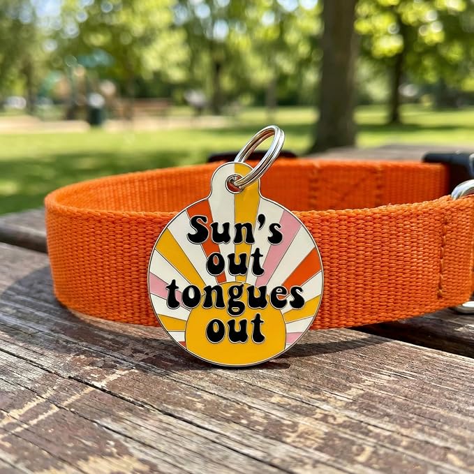 Bad Tags Personalized Dog and Cat ID Tags in 25+ Designs and 2 Sizes - 5 Lines of Custom Engraved Text - Funny Cute Personalized Pet Tags (Sun's Out Tongues Out, Large (1.25 inch))