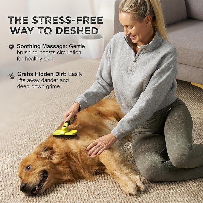 Deshedding Dog Brush for Shedding – Self Clean Cat Brush Deshedding & Grooming Tool for Long Haired and Short Haired Dogs, Slicker Brushes for Dogs, Skin-Friendly, Retractable Bristles, Easy to Clean