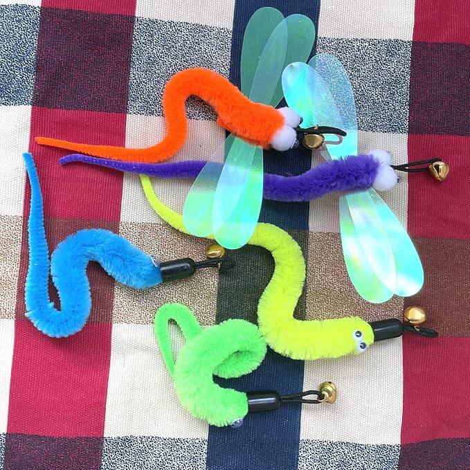 AcceLeah 11Pcs Cat Wand Refills, Feather Dragonfly & Worm Attachments
