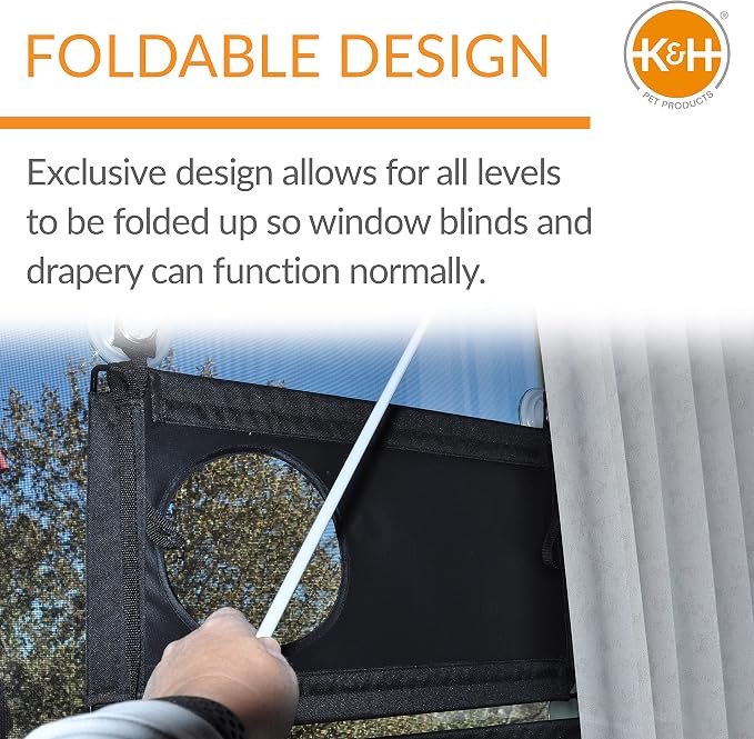 K&H Cat Window Perch, EZ Mount Quad Stack for Large Cats, 23x12in | Sturdy Cat Window Hammock Bed, Steel Frame, Suction Cups, 4 Washable Shelf Covers, Foldable, Fits 27in W X 59in H Glass