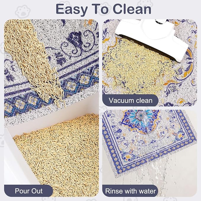 Glittme Cat Litter Mat, 24"x15" Non-Slip Washable Trapping Mat for Cats | Litter Trapping Mat With Thick PVC Coil To Catch Scatter, Soft On Paws And Waterproof Bottom To Protect Floors