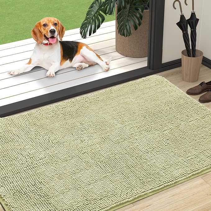 OLANLY Dog Door Mat for Muddy Paws 47x32, Super Absorbent Chenille Mud Mat | Vanilla, Absorbs Moisture and Dirt, Non-Slip Machine Washable Doormat, Quick-Drying Indoor Entryway Floor Carpet for Dogs