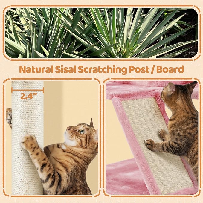 Topeakmart 57 inches Multi-Level Cat Tree Cat Condo with Scratching Posts Kittens Activity Tower Pet Play House Furniture, Pink | Easy to assemble, a great first cat tree with perches, hammock and anti-tip strap, ideal for small to medium cats, pink