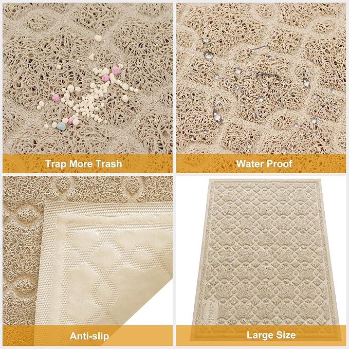 Cat Litter Box Mat, 35" x 24" Large Kitty Litter Trapping Mat Keep Floor Clean, Litter Box Mat Scatter Control, Waterproof, Easy to Clean, Durable Large Size Litter Mats for Floor