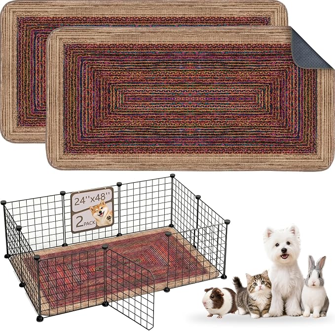 Washable Guinea Pig Pee Pads,Reusable Guinea Pig Cage Liner 2 Pack | Waterproof, Leak-Proof, Absorbent & Non-Slip, 24"x48" Bedding Potty Training Mat for Small Animal Rabbit Bunny Hamster Rat