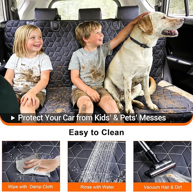 Meginc Dog Car Seat Cover for Back Seat, Waterproof Non-Slip Bench Protector for Dogs & Kids, Durable 600D Scratch Proof Seat Cover for Hair, Scratches, Travel and Daily Use in Full Size SUVs