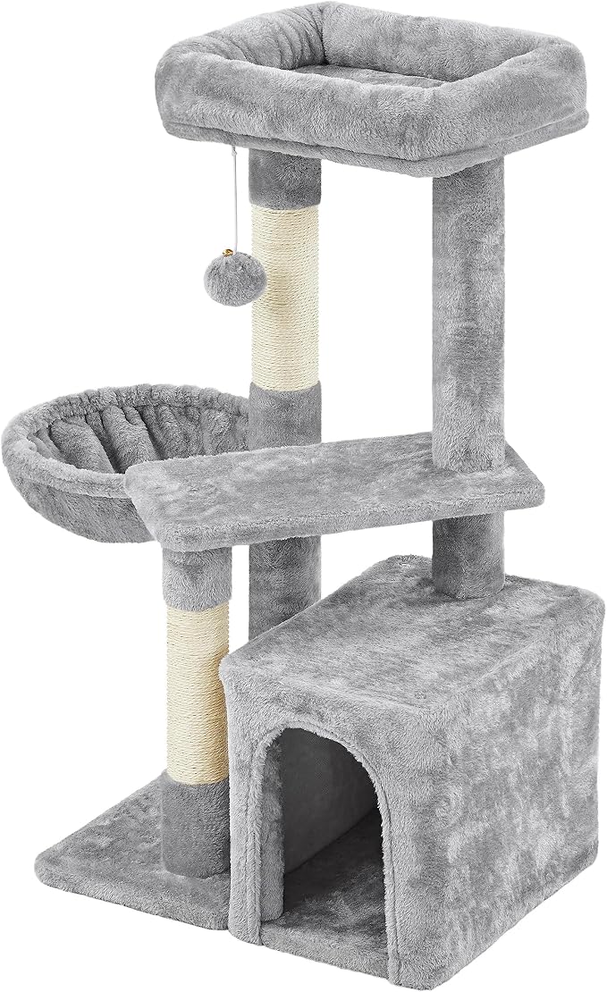 Topeakmart Cat Tree 34in Cat Tower Plush Cover with Condo, Platform & Basket for Indoor Kittens, Cat Furniture Activity Tree
