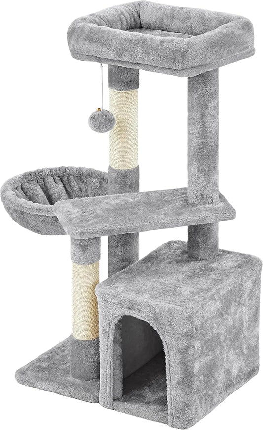 Topeakmart Cat Tree 34in Cat Tower Plush Cover with Condo, Platform & Basket for Indoor Kittens, Cat Furniture Activity Tree