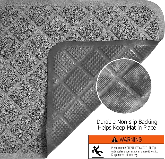 Conlun PVC Cat Litter Mat 24x15 Inch Grey, Non-slip, Less Waste Cat Litter Box Mat, Soft on Kitty’s Paws, Urine Waterproof