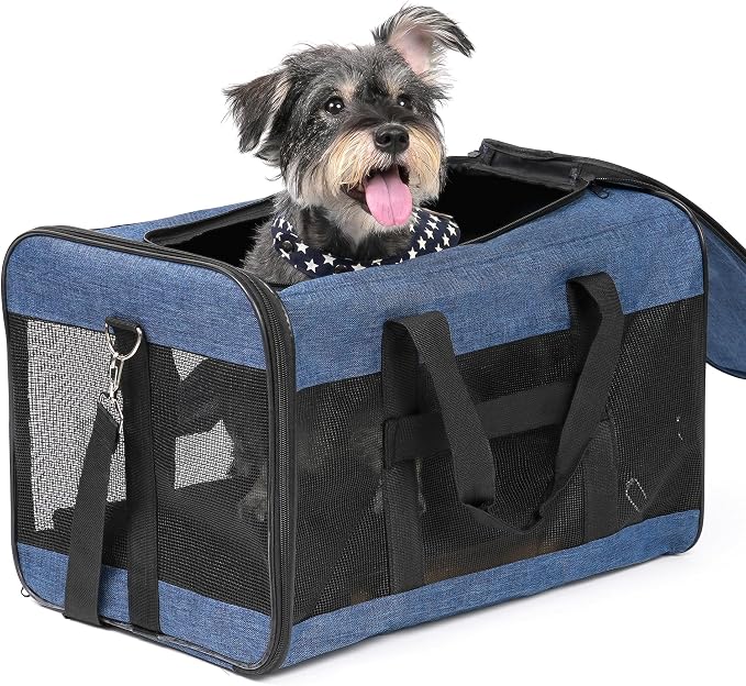 Conlun Dog Carrier Soft Sided, Large Cat Carrier with Inner Safety Leash, Pet Transport Carrier for Large Cats and Medium Dogs up to 20 Lbs, Collapsible Travel Puppy Carrier Bag -Blue L
