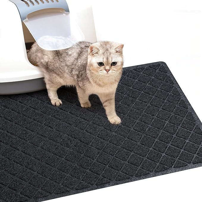 Cat Litter Box Mat,24 x 35 In,Trapping Mat Premium Durable PVC Pad,Black | Easy to Clean，Non-Slip，Urine Waterproof