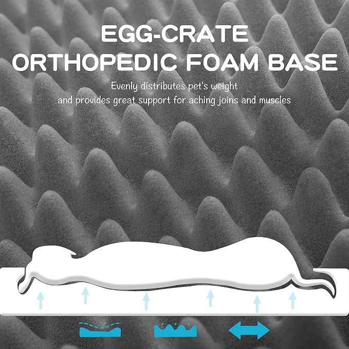 Orthopedic Rose Plush Cover Dog Bed,Medium L Sized Dog 36''X27''x3'' Soft Waterproof Egg Foam Pet Crate Beds Mat or Kennel Pads with Removable Washable Cover,Non-Slip Bottom,Grey