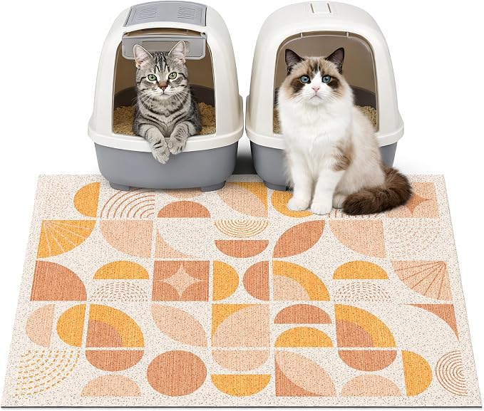 Cat Litter Mat 33" x 22" for Litter Box, Non-Slip Washable Floor Mat with Litter Trapping Design, Scatter Control for Cats and Kittens, Orange
