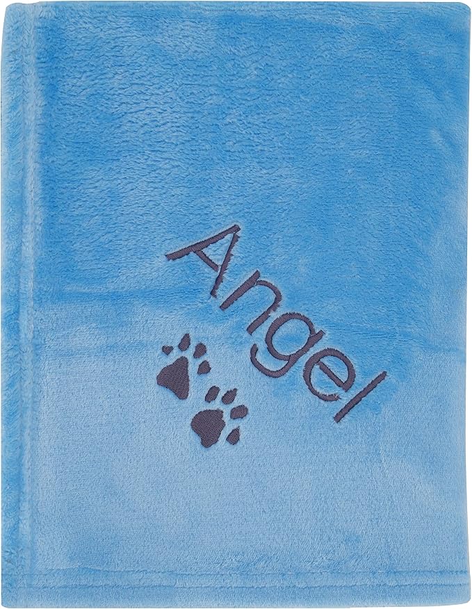 Personalized Passion Dog Blanket with Embroidered Name & Paws - Soft, Comfortable and Cozy for Bed, Couch, Car - Water Resistant Pet Fleece Blanket for Dogs and Cats - Blue - 28"x40"
