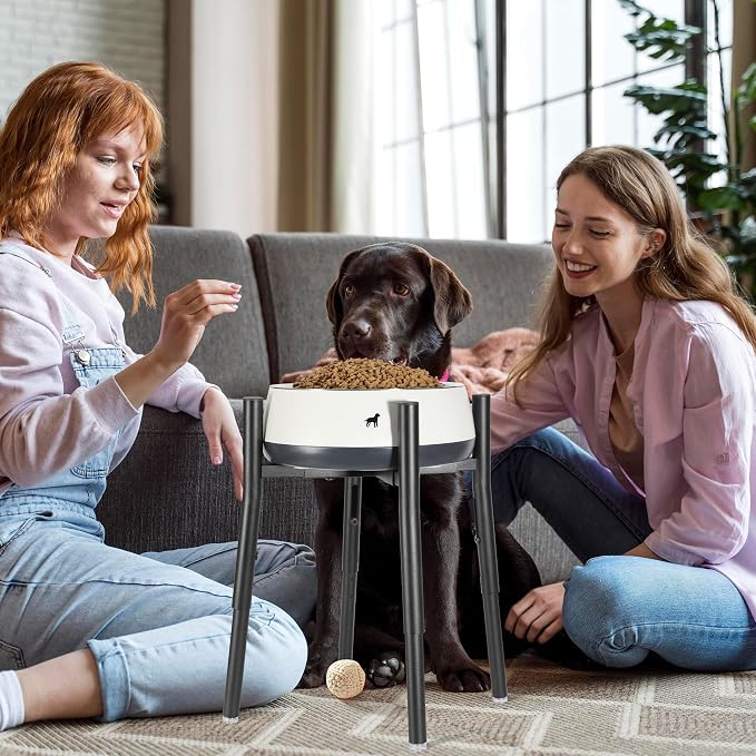 PROERR Raised Single Dog Bowl Stand, Adjustable 12-16" Tall, Elevated Dogs Food Bowl Stand for 8-12" Wide Bowls, Dog Bowl Holder for Medium Large - Metal Pets Dish Holder Only - Black