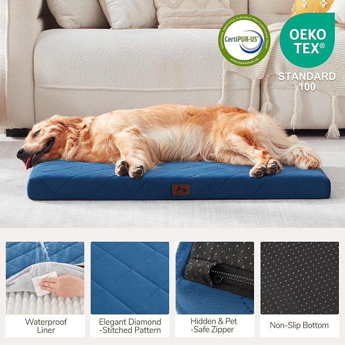 Orthopedic XL Dog Bed Mat for Extra Large Dogs, Waterproof Dog Crate Bed with Removable Cover, Washable Pet Bed for Crate, 41"x28", NOT for Chewers