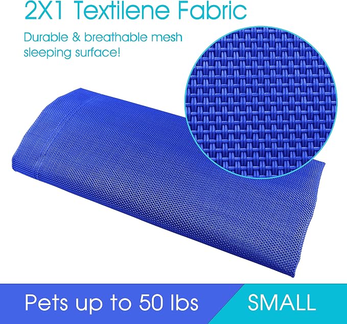 Raised Pet Cot for Small Pets, Elevated Dog Bed with Breathable Mesh, Sturdy Steel Frame for Indoor & Outdoor Use, Non-Slip Design, Easy Clean, 33-Inch Blue