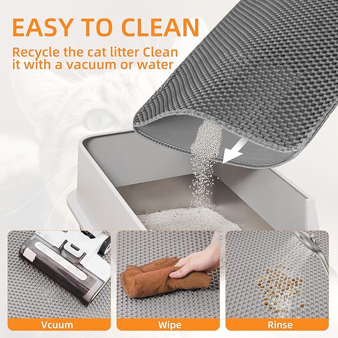 Cat Litter Mat 47"x33" Urine-Proof XL Litter Mat for Litter Box Mat | Large Double Layer Honeycomb Cat Mat, Soft kitty Cat Litter Trapping Mat, Easy Clean Rinse with Water Litter Trapping Grey