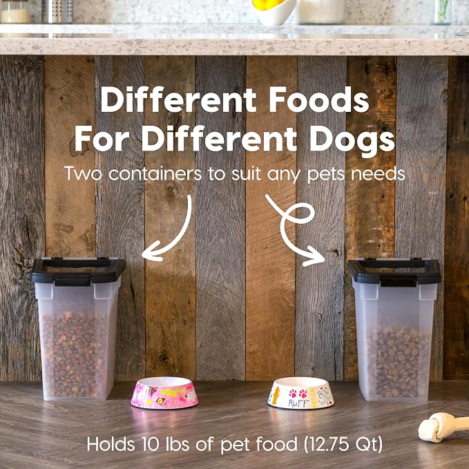 IRIS USA Dog Food Storage Container, 2-Pack, Up to 10 lbs, Black | Made in USA, Stacklable Design, Airtight Seal, BPA-Free, Bird Seed, Cat food, Treats, Multi-Pet Use