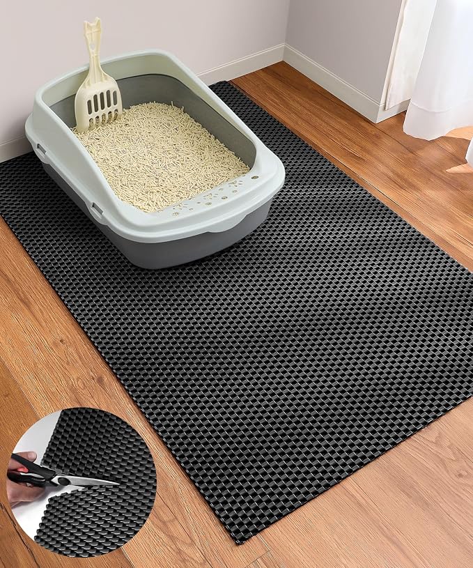 Cooyes Cat Litter Mat - Cut to Fit Any Place, 35"x23" Large Litter Trapping Mat for Litter Box, Easy to Clean, Waterproof & Non-Slip Kitty Pad, Scatter Control to Protect the Floor (Black)