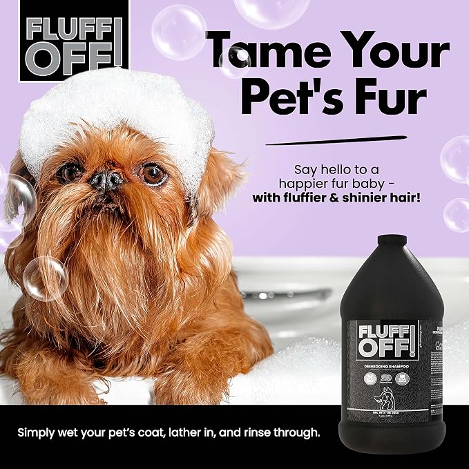 Fluff Off! by Girl With The Dogs, Natural Deshedding Dog & Cat Shampoo, 1 Gal, Made in USA, 8 Wks+