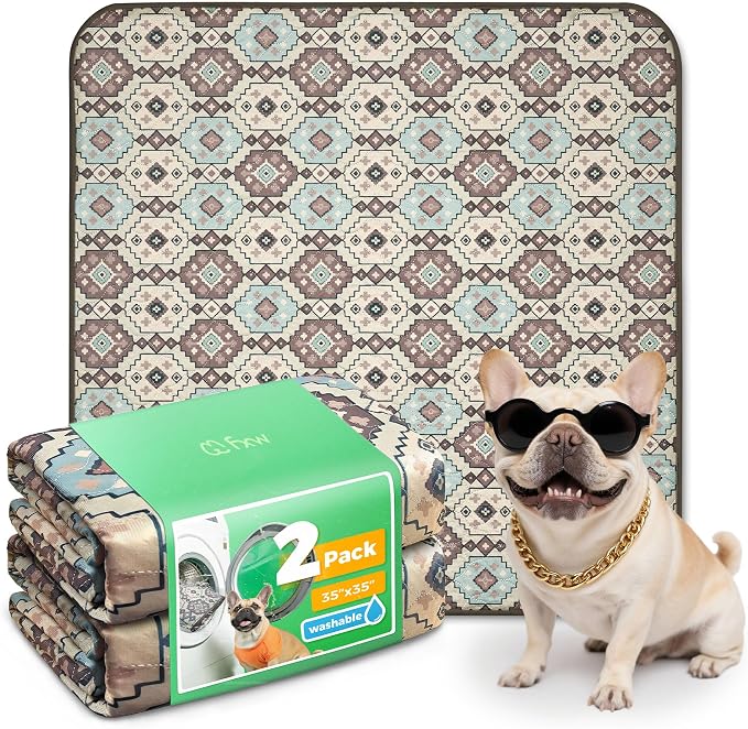 FXW Washable Pee Pads for Dogs, Super Absorbent, 35" Square, 2 Packs | Machine washable, Non-slip backing