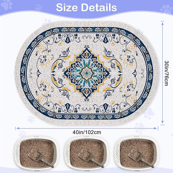 Bienbee Cat Litter Mat, 40" x 30" Dense Trapping Mesh for Litter Boxes | Litter Box Mat with PVC Mesh, Waterproof &Urineproof, Non-Slip Grip, Soft On Kitty Paws and Easy to Clean to Protect Floor