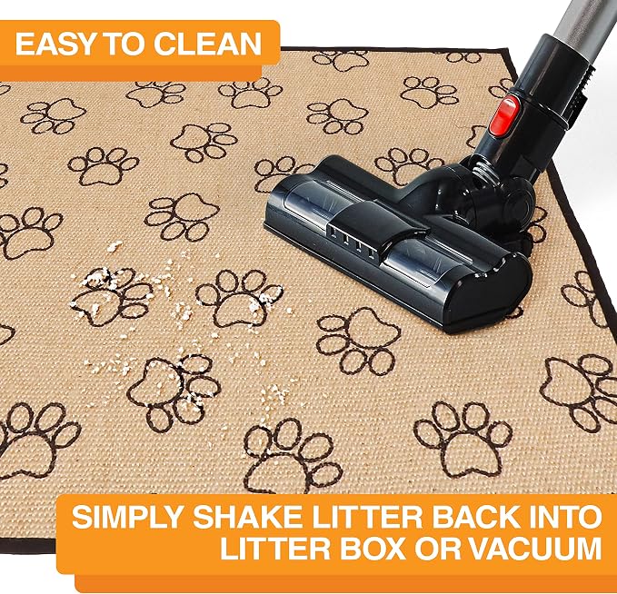 Neater Pets Jute Litter Trapping Mat, Eco-Friendly Plant-Based Material Catches Mess from Kitty Litter Box to Protect Floors, Soft on Cats Paws, Anti-Skid Backing, Easy to Clean, Paw Print, 24" x 36"