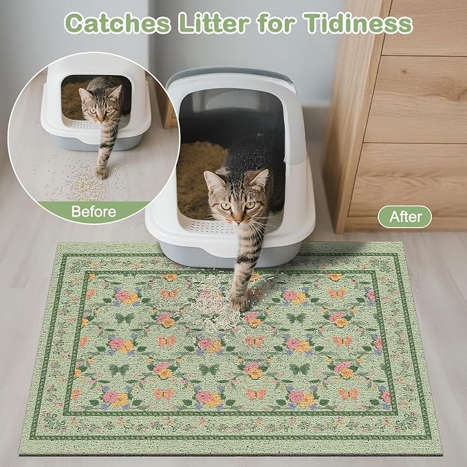 Unicorn Catcher 24"x15" Cat Litter Mat Non-Slip Washable Litter Box Mat | High-Density PVC Litter Catcher Mat Efficiently Traps Scattered Litter From Paws To Keep Floors Clean